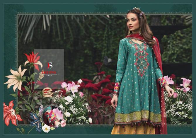 Deepsy Maria B Pure Rayon Cotton Net with Embroidery Tabby Silk Digital Print Designer Sharara Suit